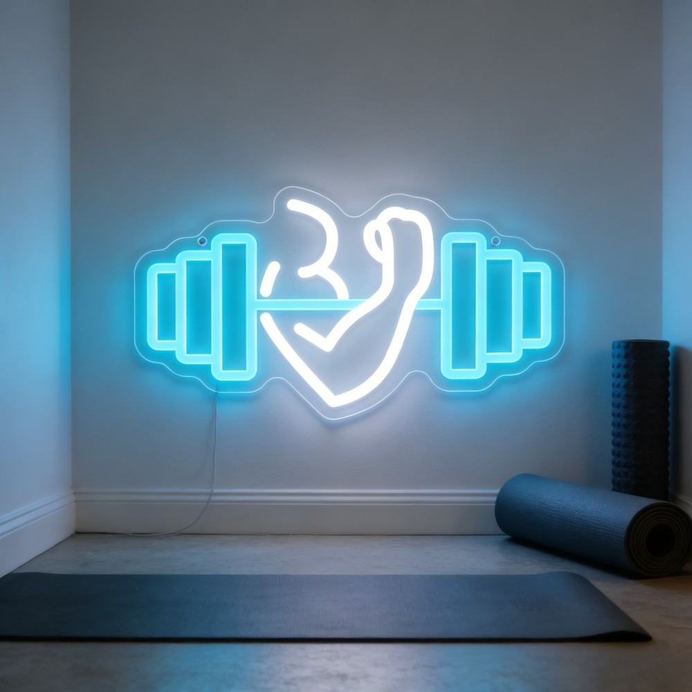 Yoga And Fitness Studio - لافتة نيون LED بتصميم دمبل لعضلات